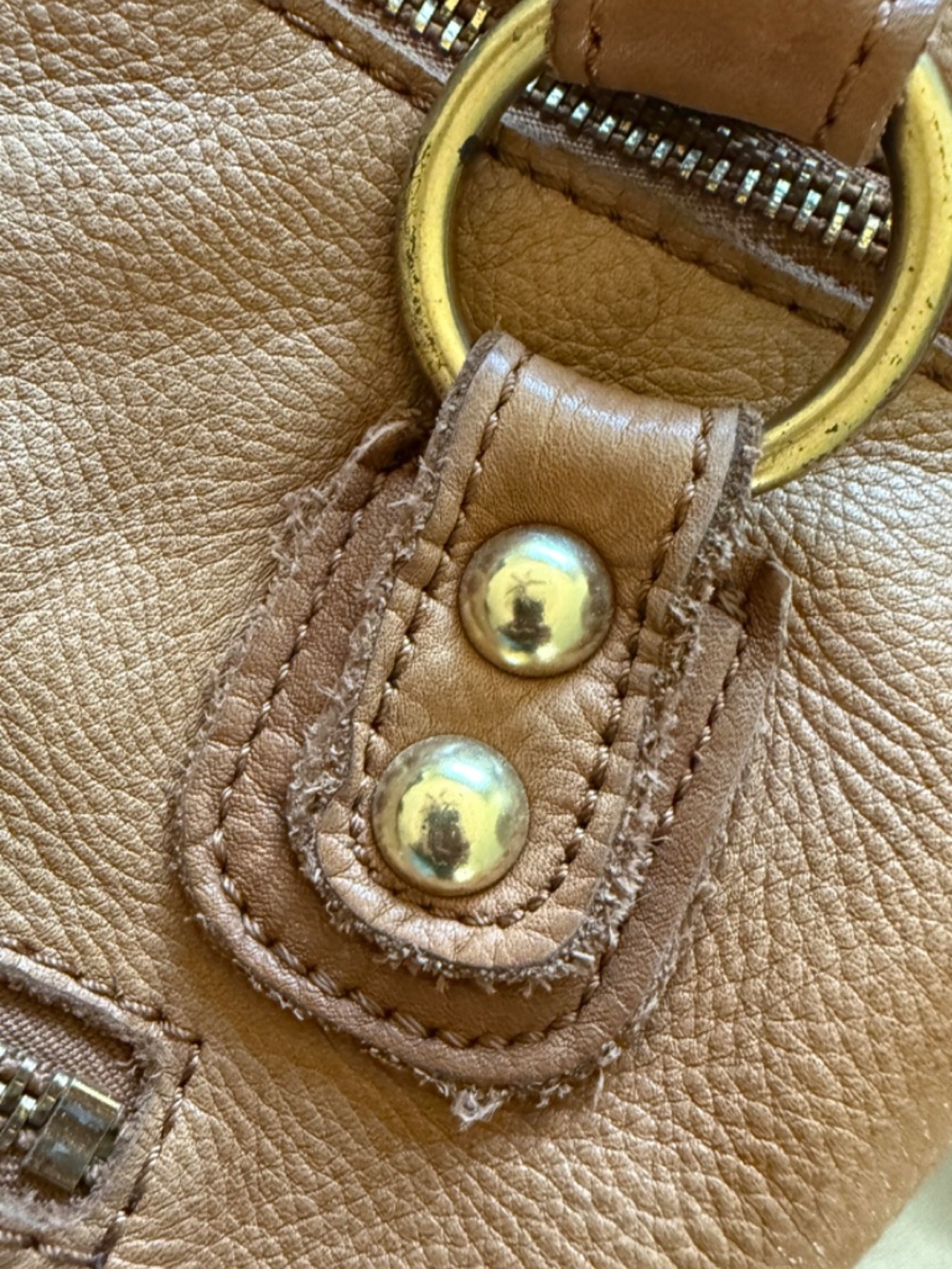 Brown Camel Genuine Leather Lined Pelle Tote Shoulder Bag Purse Large - Picture 5 of 11